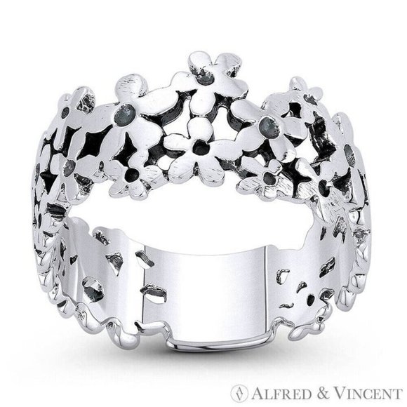 Daisy Flower Charm Band Boho Stackable Ring in .925 Sterling Silver - Size 6 - Picture 1 of 1